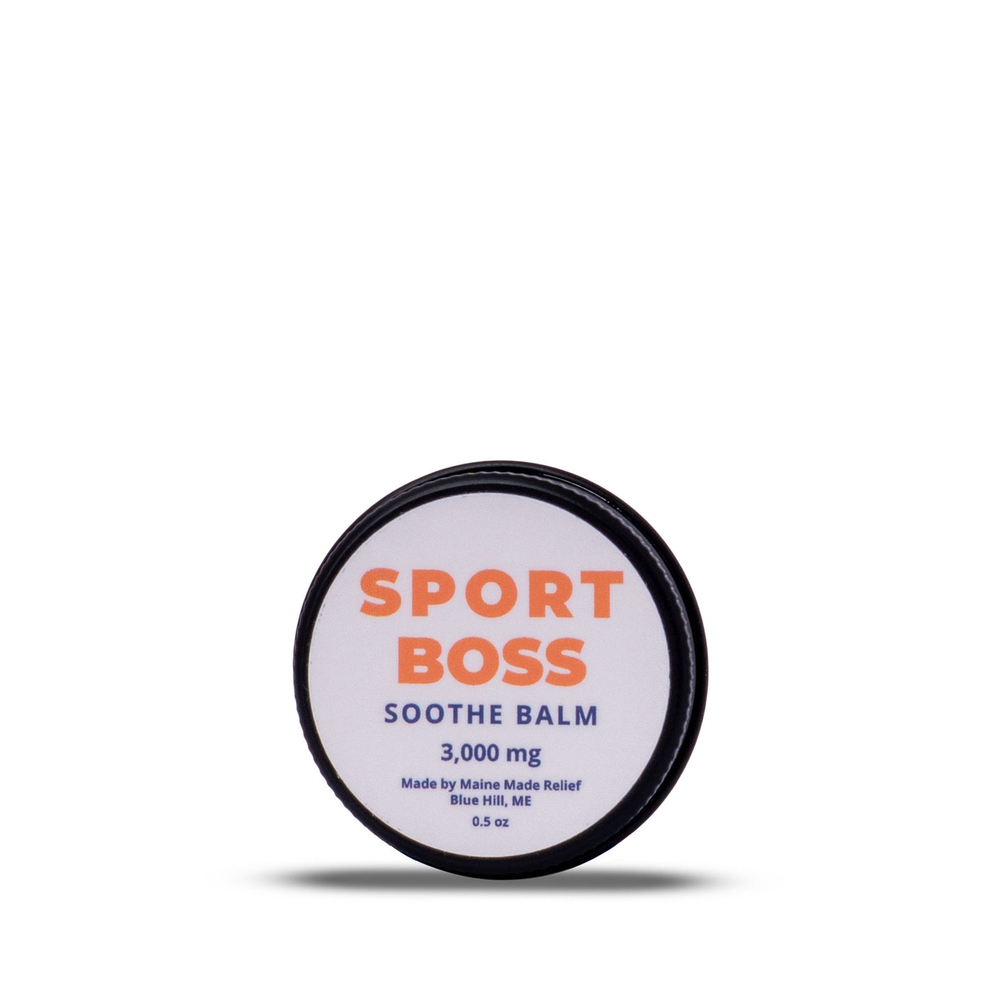 Round container of 'Sport Boss Soothe Balm' on a white background